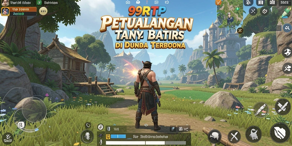 Screenshot gameplay 99RTP menunjukkan dunia terbuka yang luas dan indah.