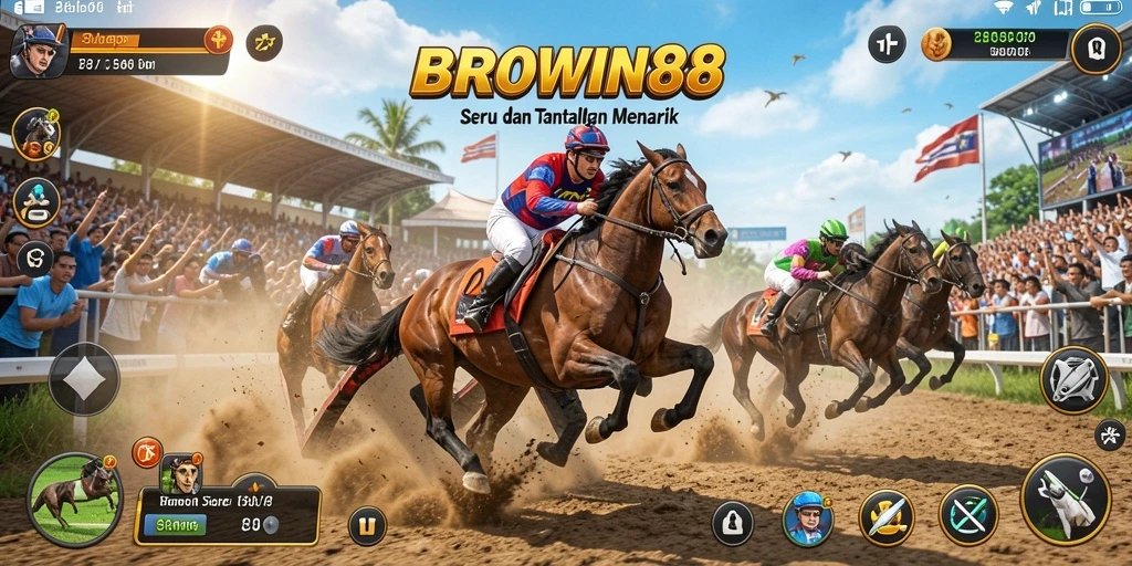 Tangkapan layar dari gameplay BROWIN88 yang mendebarkan saat balapan.
