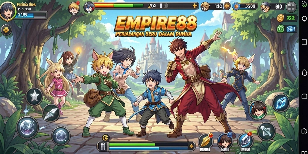 Tampilan gameplay seru dari EMPIRE88 dengan karakter anime yang beragam.