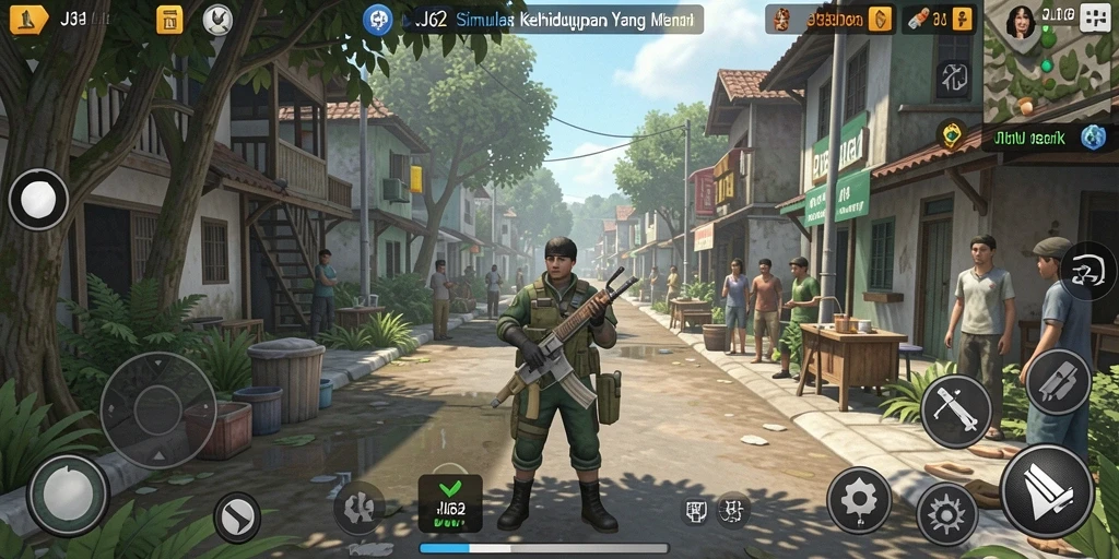 Screenshot utama JJ62 menampilkan gameplay simulasi kehidupan yang menarik.