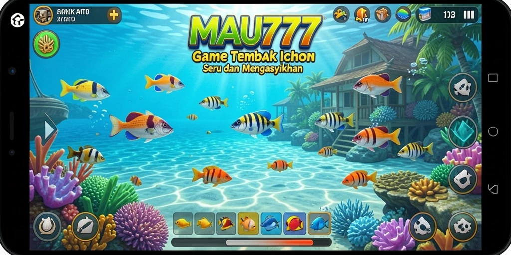 Tampilan gameplay seru dalam MAU777 dengan aksi menembak ikan.