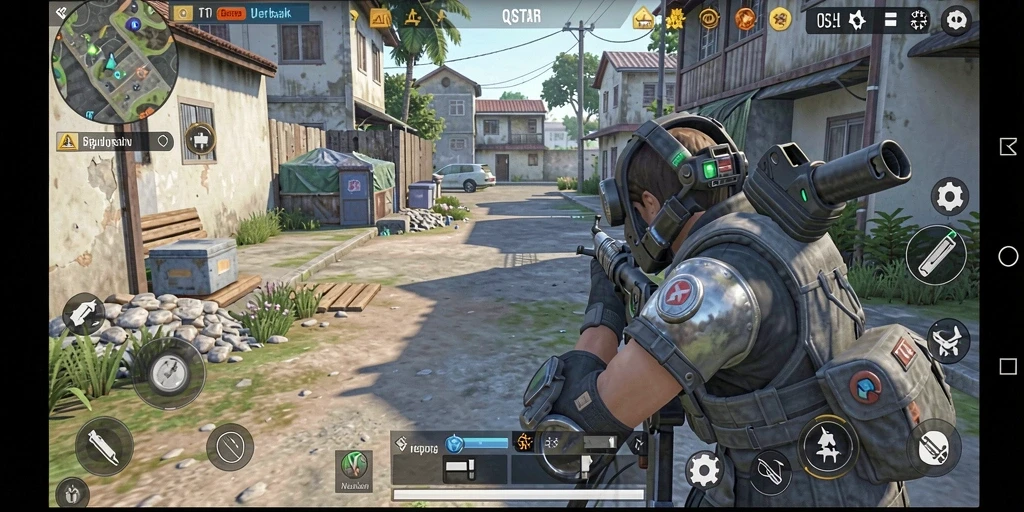 Tampilan gameplay seru dan intens dari QQSTAR saat bertempur dengan pemain lain.