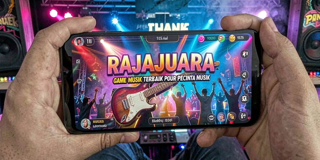Tampilan gameplay RAJAJUARA dengan berbagai tantangan musik.