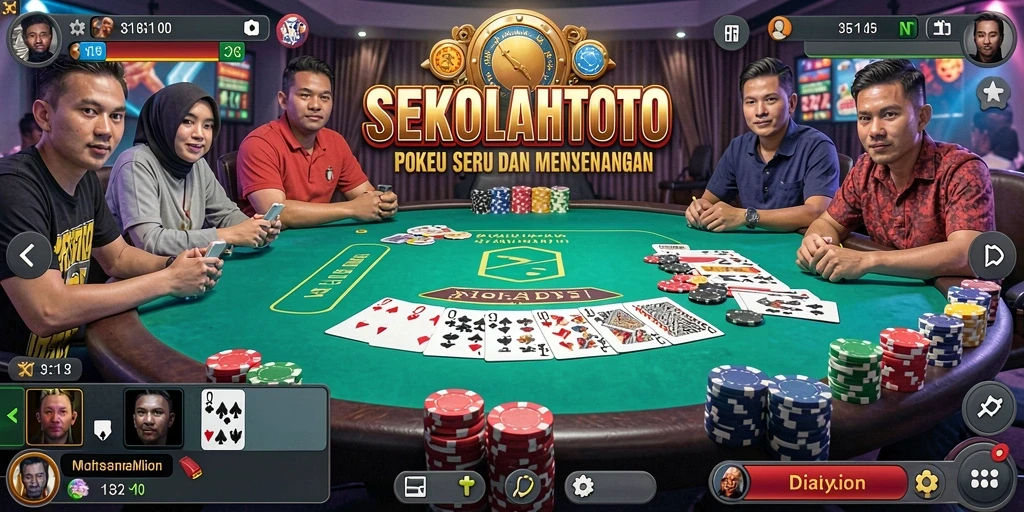 Screenshot menunjukkan gameplay poker yang menegangkan di SEKOLAHTOTO.
