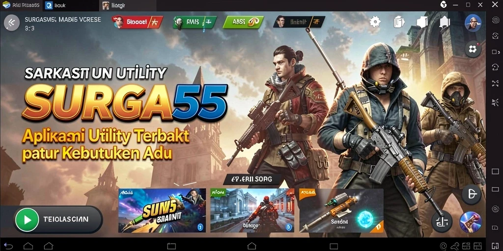 Tampilan utama SURGA55 dengan berbagai fitur Utility yang memudahkan pengguna.