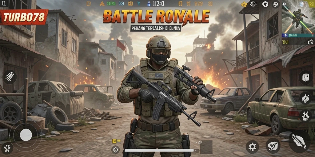 Screenshot gameplay TURBO78 menampilkan aksi seru dalam Battle Royale.